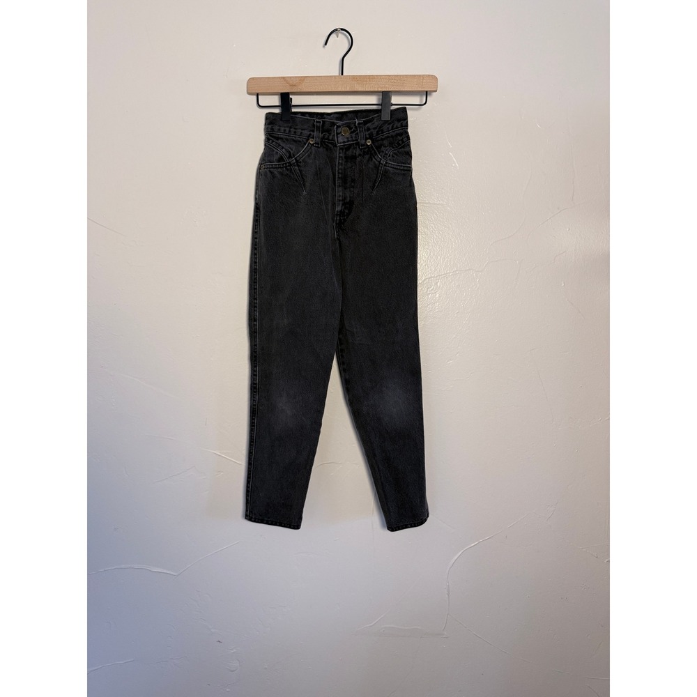 Vintage Chic Kids Black Acid Wash High Waisted Tapered Jeans Split Hem USA Made
